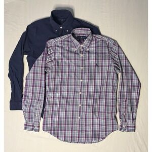 Polo Ralph Lauren Dress Shirts Men's SM Plaid Solid Long Sleeve Button Up Lot X2